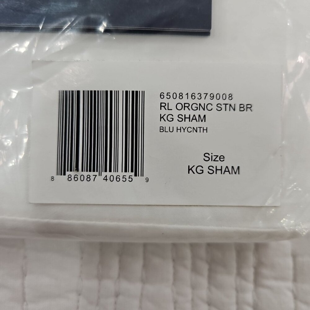 NEW Ralph Lauren Pillow Sham King Size Blue Hyacinth Organic Sateen Border NIB - Picture 7 of 7